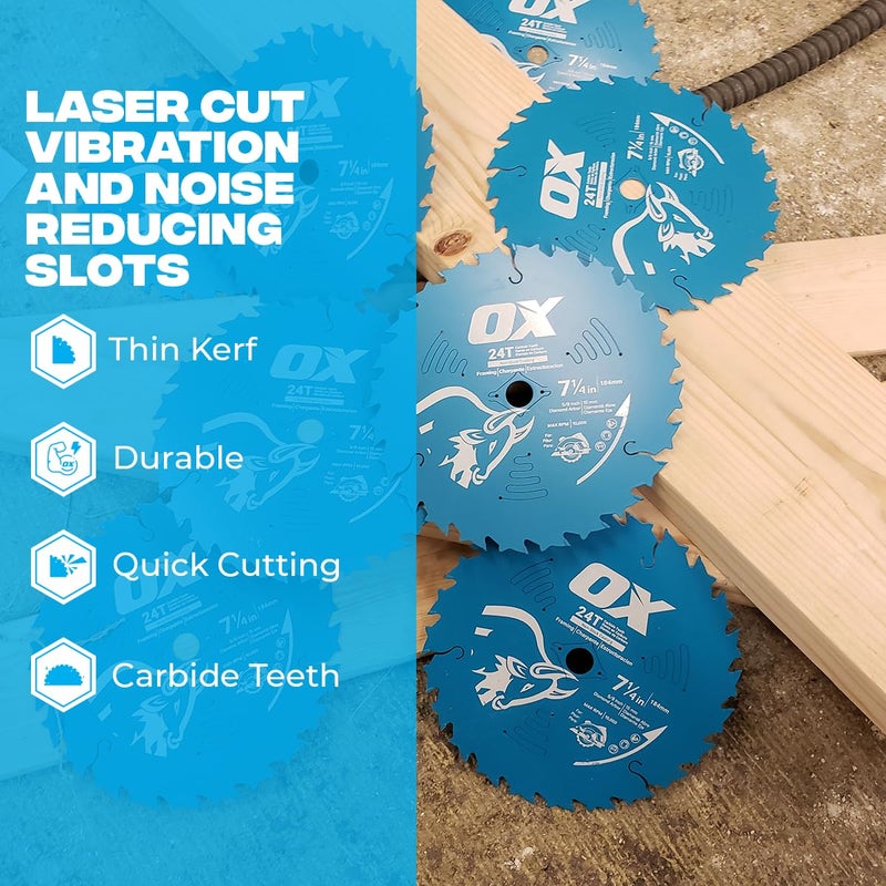OX Pro 7 1/4 inch Circular Saw Blade for Wood Cutting - 24-Tooth Coated Saw Blade 10 Pack - Image 4